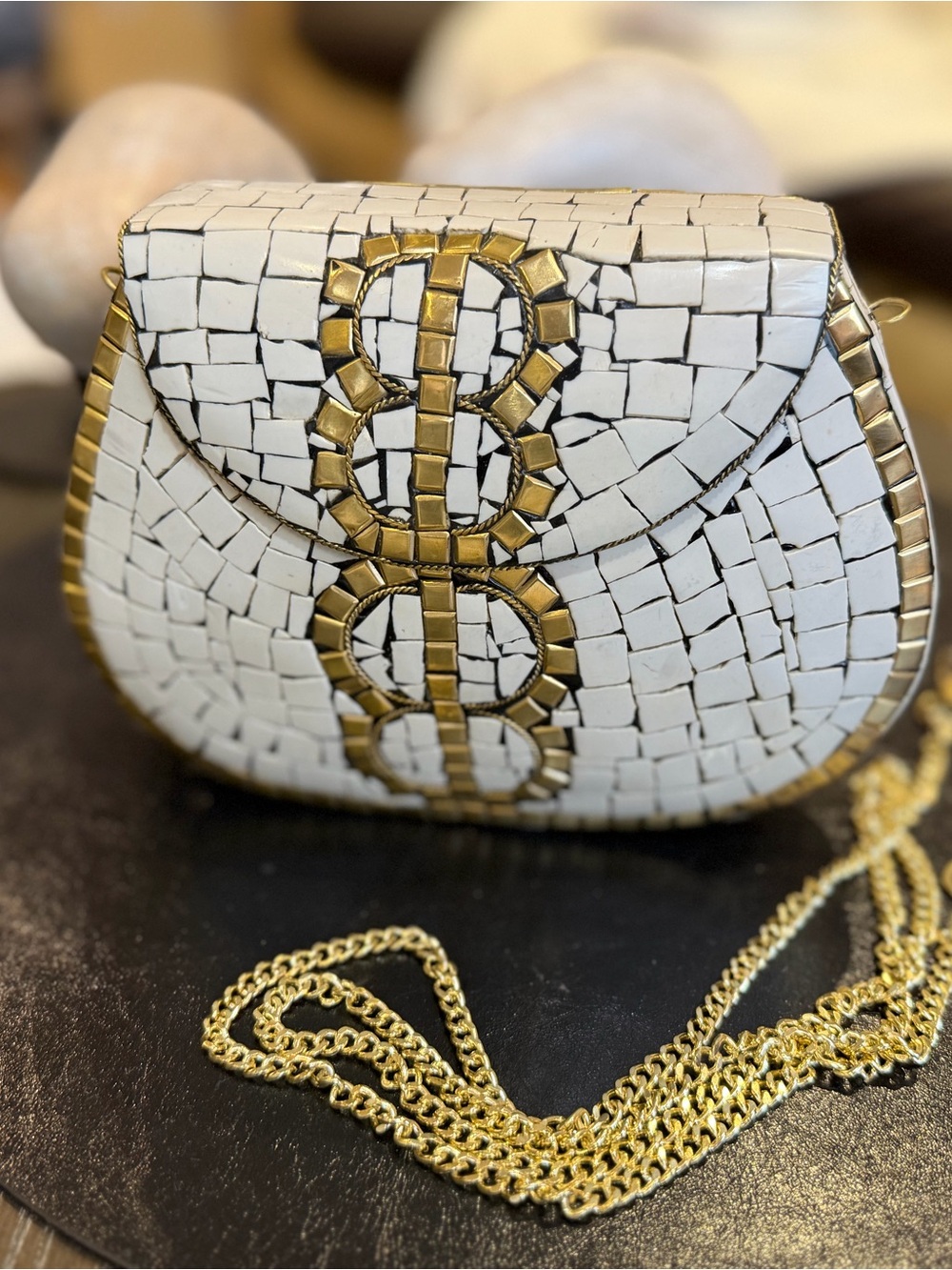 Ramla - Mosaic Crossbody /Clutch with Gold Chain and Accent Detail